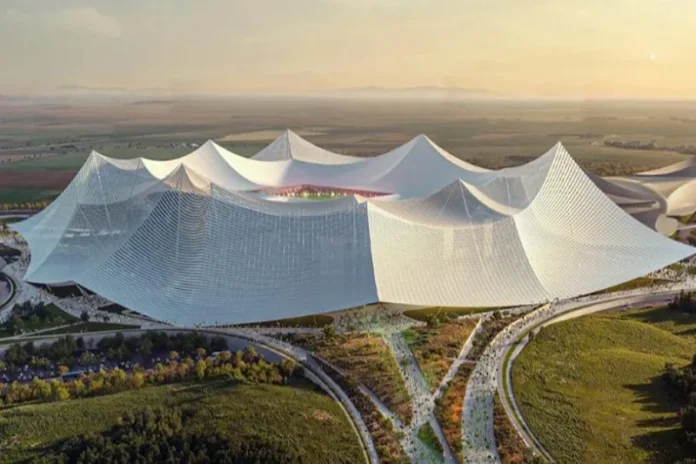 Vue du chantier du Grand Stade Hassan II de Casablanca